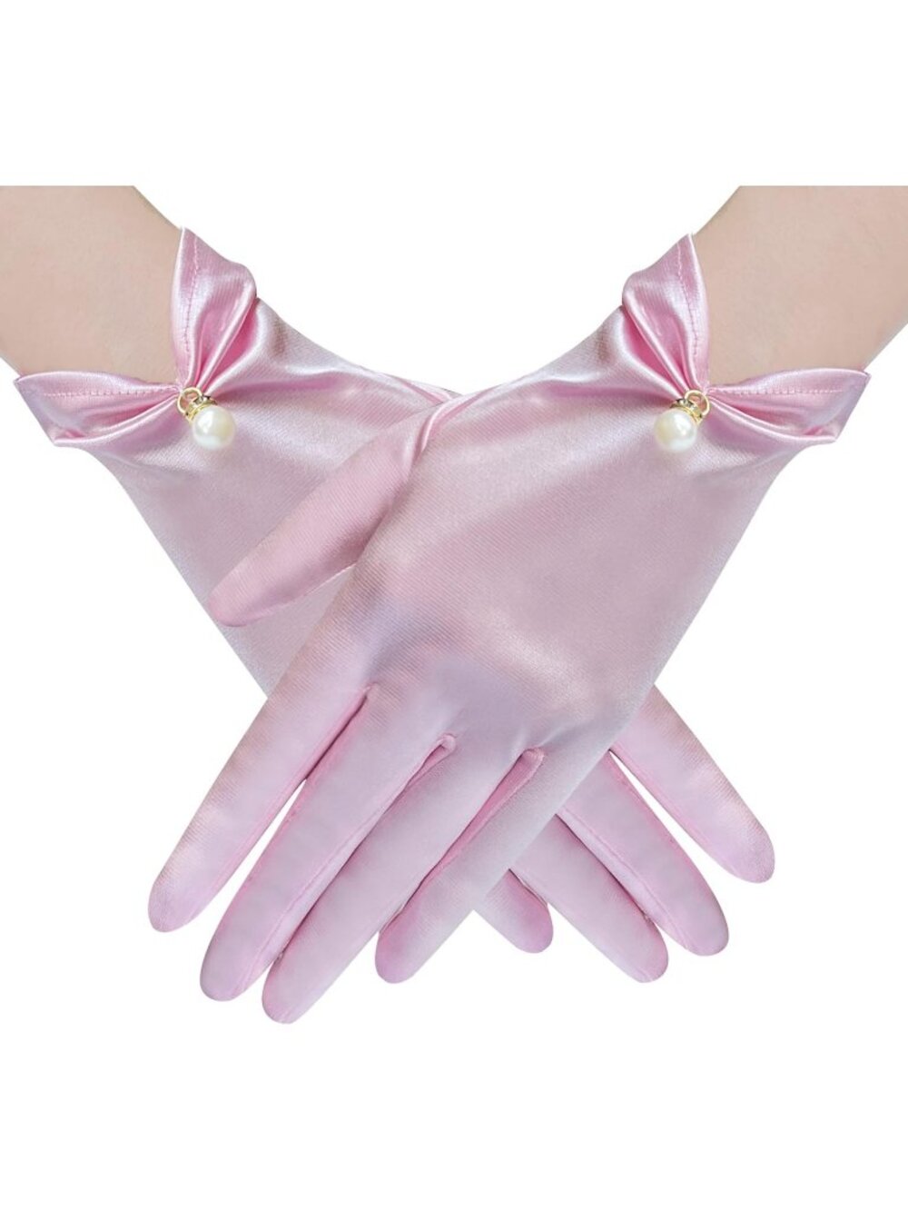 Women Pink Elegant Pearl Short Opera Dinner Halloween Floral Lace Gloves